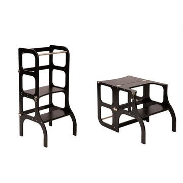 Wooden learning tower Step'n sit - Black with silver - Ette Tete